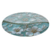 Blauwgroen witte bloemensnijplank snijplank (Hoek)