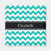 Blauwgroen Witte Chevron ZigZag Zwarte Naam Monogr Magneet (Voorkant)