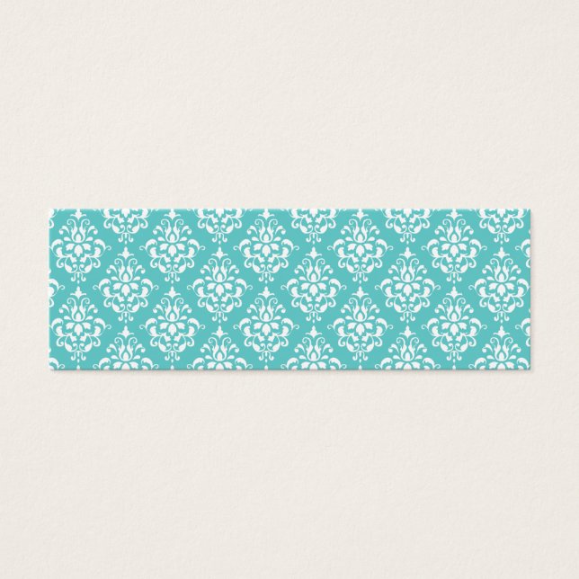BLAUWGROEN WITTE  DAMASKPATROON 1 MINI VISITEKAARTJES (Voorkant)
