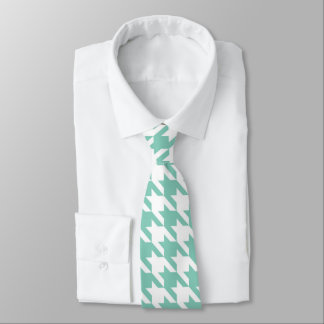 Blauwgroen & Witte Houndstooth stropdas