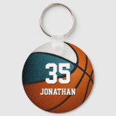 blauwgroen witte kinder basketbalteamkleuren sleutelhanger (Voorkant)