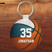 blauwgroen witte kinder basketbalteamkleuren sleutelhanger (Voorkant)