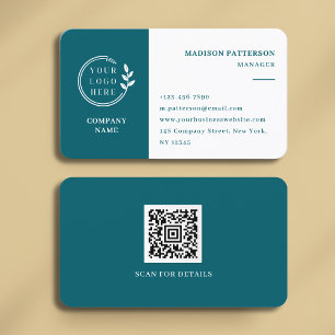 Blauwgroen witte Logo QR code minimalistisch moder Visitekaartje