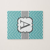 Blauwgroen witte monogram A Chevron Legpuzzel (Horizontaal)