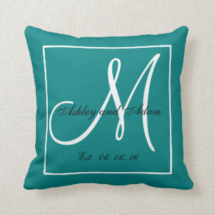 Blauwgroen Witte Monogram Weddenschap Kepaardpiloo Kussen