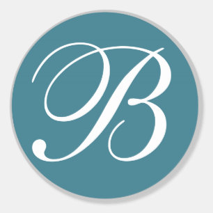 Blauwgroen & Witte Monogrammed Wedding Envelope Af Ronde Sticker