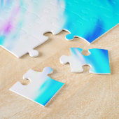 Blauwgroen Witte Roze Golven Monogram Abstracte Pa Legpuzzel (Zijkant)