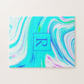 Blauwgroen Witte Roze Golven Monogram Abstracte Pa Legpuzzel (Horizontaal)
