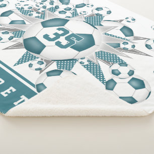 blauwgroen witte voetballen sterren meisjes sportk sherpa deken