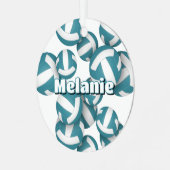 blauwgroen witte volleyballen w atleet naam keepsa metalen ornament (Voorkant links)
