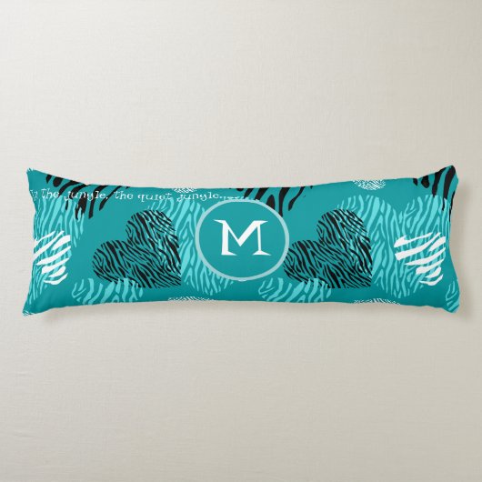 Blauwgroen witte Zebra Afdrukken Hoormonogram Lichaamskussen (Voorkant)