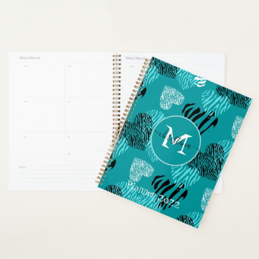 Blauwgroen witte Zebra Afdrukken Hoormonogram Planner (Display)