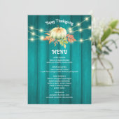 Blauwgroen Wood Grain Pumpkin Herfst Thanksgiving Menu (Staand voorkant)