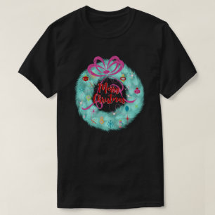 Blauwgroen Wreator Retro Kerstmis T-shirt