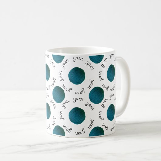 Blauwgroen Yarn Ball Typography Handmade Crafts Koffiemok (Voorkant rechts)