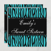 Blauwgroen Zebra Diamanten Sweet 16 Birthday-uitno Kaart (Voorkant / Achterkant)