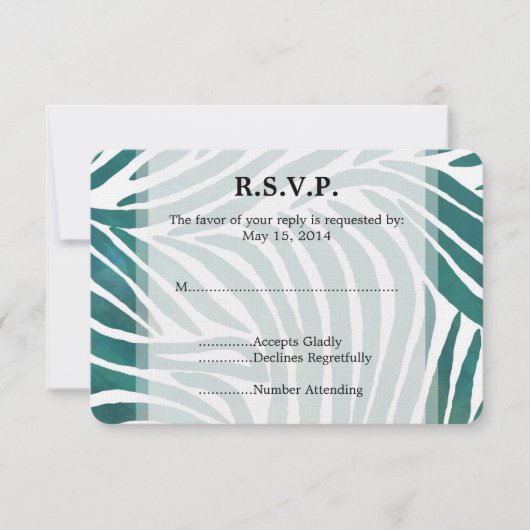 Blauwgroen Zebra Print Bruiloft RSVP (Voorkant)