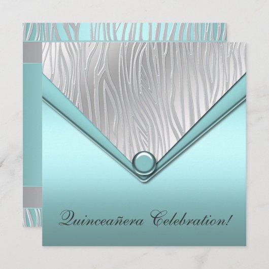 Blauwgroen Zebra Quinceanera 15e verjaardagsuitnod Kaart (Voorkant / Achterkant)