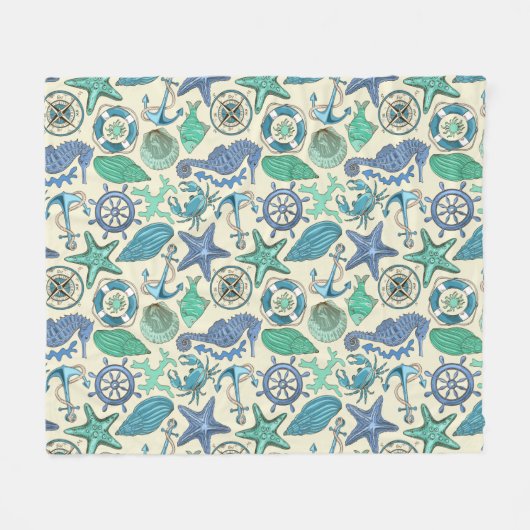 Blauwgroen Zee dierentuin Fleece Deken (Voorkant (Horizontaal))