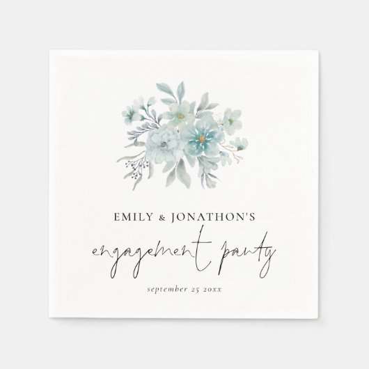 Blauwgroen Zee Mist Florals Script Engagement Part Servet (Voorkant)