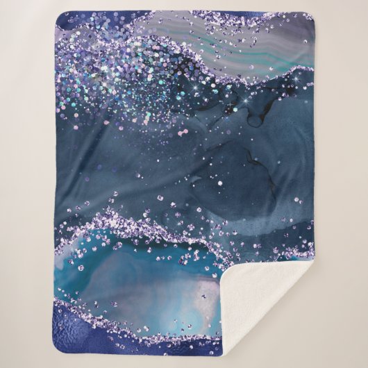 *~* Blauwgroen Zee Ocean Agate Celestial GLITTER A Sherpa Deken (Voorkant)