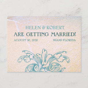 Blauwgroen  Zee Shell Scroll Beach Save the Date Aankondigingskaart