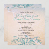 Blauwgroen  Zee Shell Scroll Beach Wedding Invite Kaart (Voorkant / Achterkant)