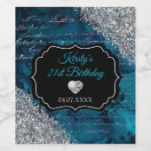 Blauwgroen Zeemeermin Silver Glitter Birthday Wijn Etiket (Enkel label)