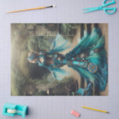 Blauwgroen Zeemeermin Steampunk  Victoriaans Dame Tissuepapier (Craft)