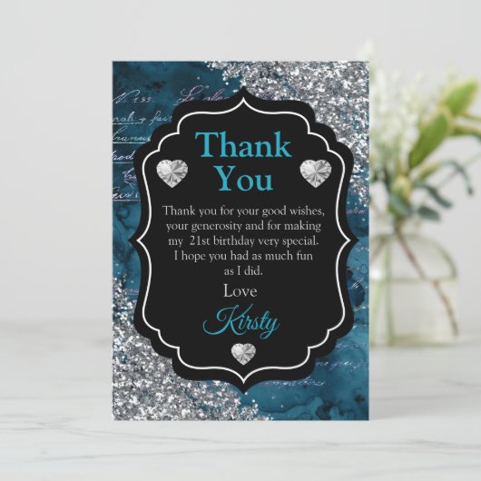 Blauwgroen Zeemeerminnen Silver Glitter Dank u Bedankkaart (Staand voorkant)