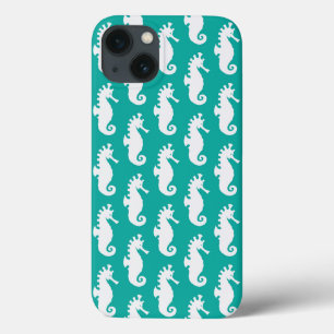 Blauwgroen zeepaardpatroon 1 iPhone 13 hoesje