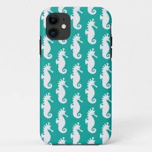 Blauwgroen zeepaardpatroon 1 iPhone 11 hoesje