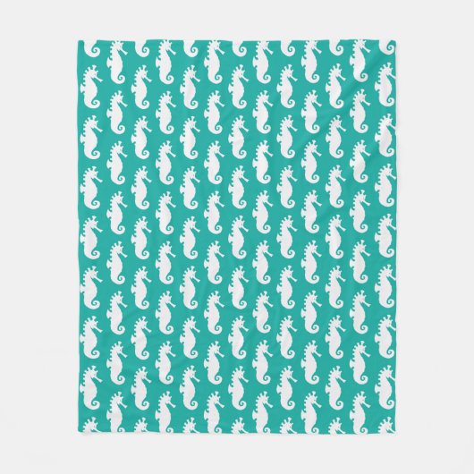 Blauwgroen zeepaardpatroon 1 fleece deken (Voorkant)