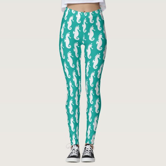 Blauwgroen zeepaardpatroon 1 leggings (Voorkant)