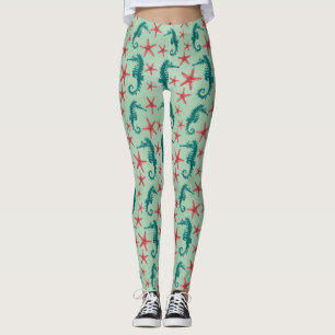 Blauwgroen zeepaardpatroon 2 leggings