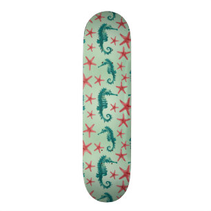 Blauwgroen zeepaardpatroon 2 skateboard