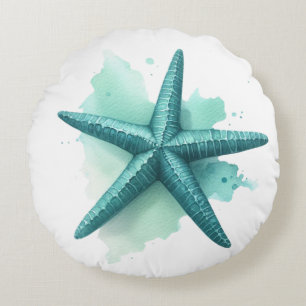 Blauwgroen Zeester Zeeschelp Beachy Coastal Shell Rond Kussen