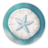 Blauwgroen zeesterren en Zanddollarstrand Keramische Knop (Voorkant)