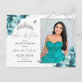 Blauwgroen & Zilver Tiara Quinceañera Foto Briefka Briefkaart (Voorkant)