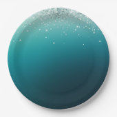 Blauwgroen zilveren Confetti Papieren Bordje (Voorkant)