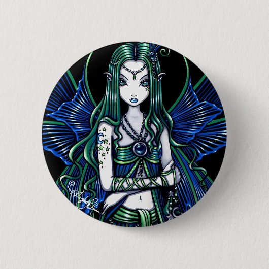 Blauwgroen "Zoe" Celestial Fairy Fantasy Ronde Button 5,7 Cm (Voorkant)