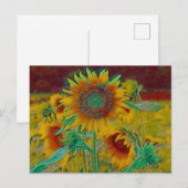 Blauwgroen zonnebloem briefkaart (Voorkant / Achterkant)