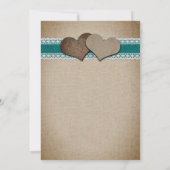 Blauwgroen Zonnebloem Burlap Wedding Kaart (Achterkant)