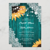 Blauwgroen Zonnebloem Hout Bloemen Kant Wedding Kaart (Voorkant / Achterkant)