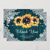 Blauwgroen Zonnebloem Weddenschap Hartelijk dank Bedankkaart (Voorkant / Achterkant)