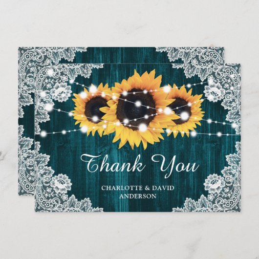 Blauwgroen Zonnebloem Weddenschap Hartelijk dank Bedankkaart (Voorkant / Achterkant)