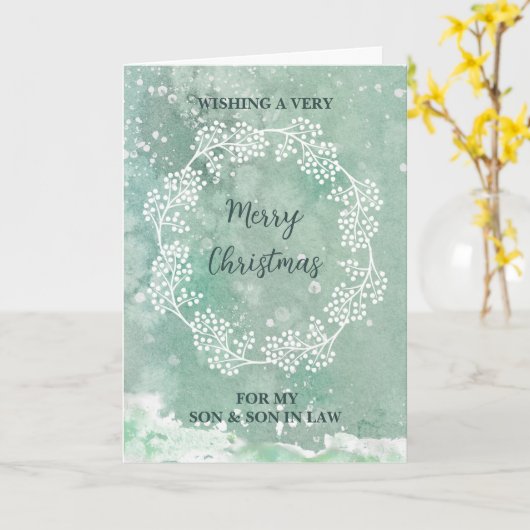 Blauwgroen zoon en zoon in de wet vrolijk kerstfee kaart (Gele Bloem)