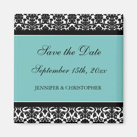 Blauwgroen Zwart Damask Sla de Datummagneet op Magneet (Voorkant)