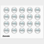 Blauwgroen, zwart en zilver Quinceanera Envelope S Ronde Sticker (Vel)