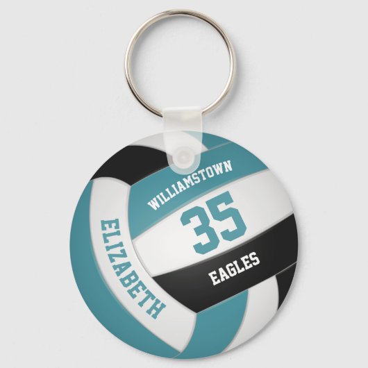 blauwgroen zwart gepersonaliseerd volleybal team sleutelhanger (Voorkant)